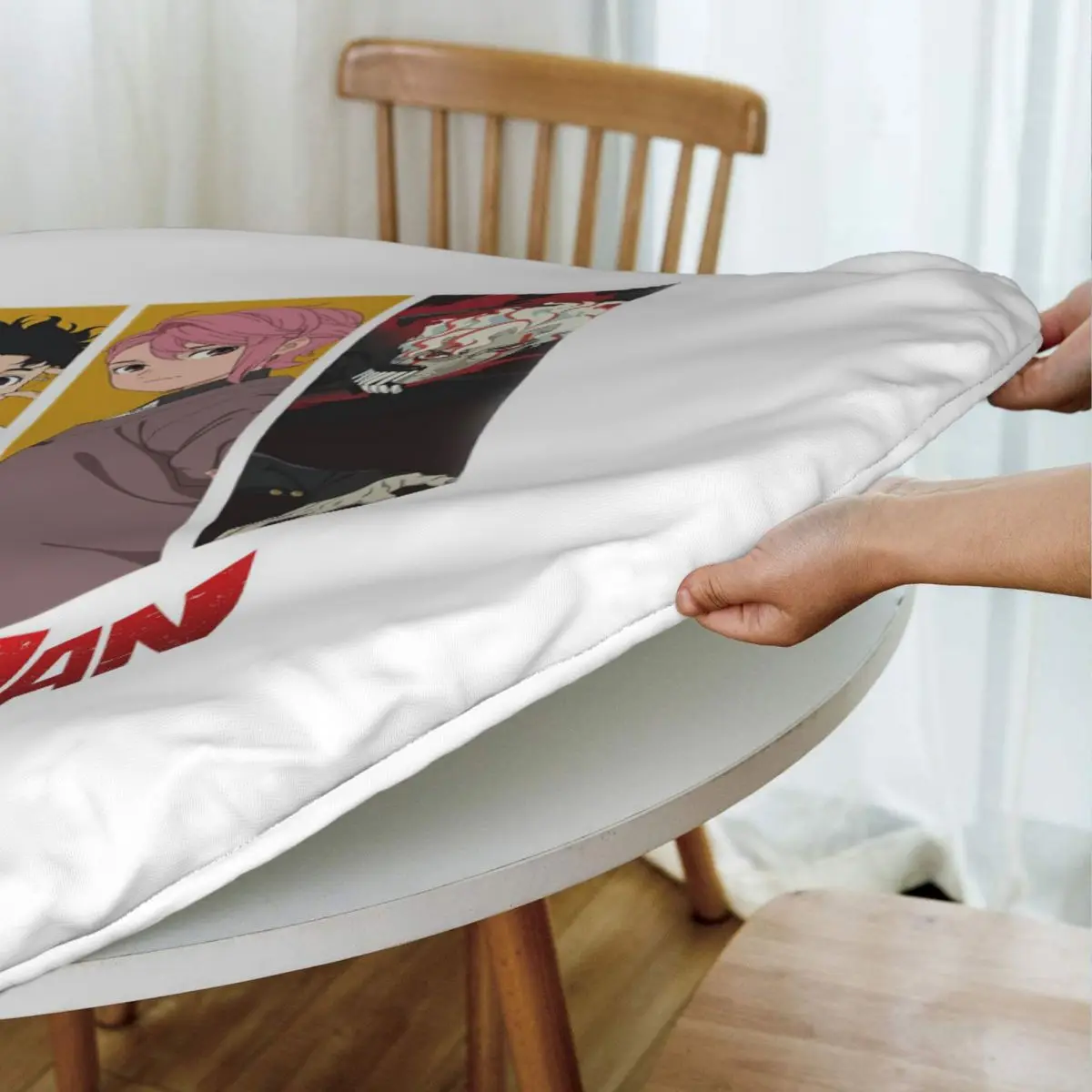 Anime Dandadan Turbo Granny Cat Waterproof Round Tablecloth Oilproof Table Cloth for Kitchen Events Dining Table Cover