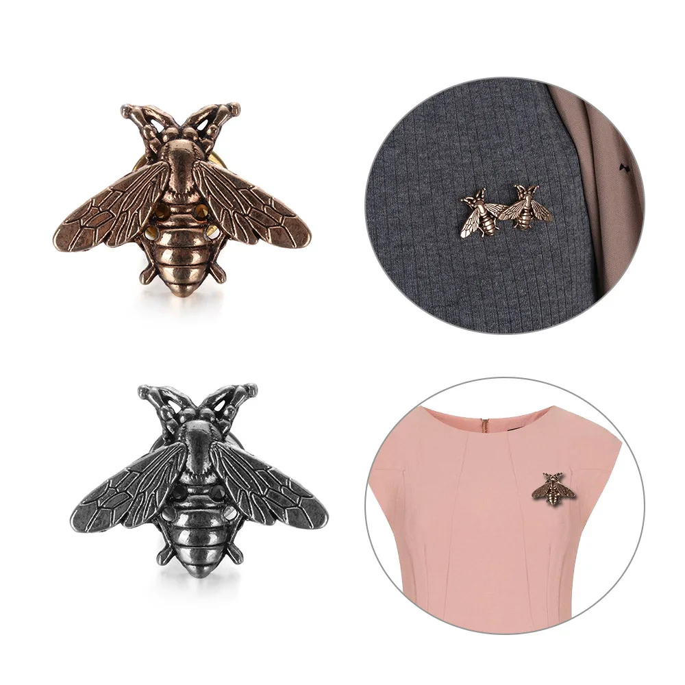 1Pair Clothing Accessories Small Gold Silver Color Metal Bee Brooches Suit Collar Pins Men Women