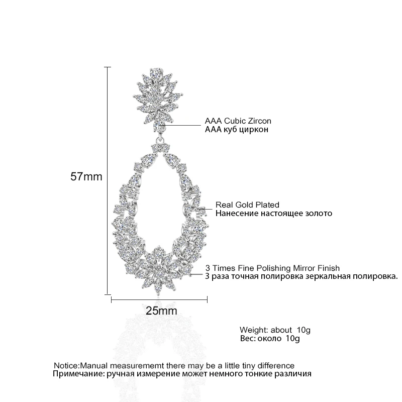 Uilz Geometric Floral Hollow Water Drop Dangle Earrings For Women Exquisite Brilliant Zircon Fashion Wedding Jewelry