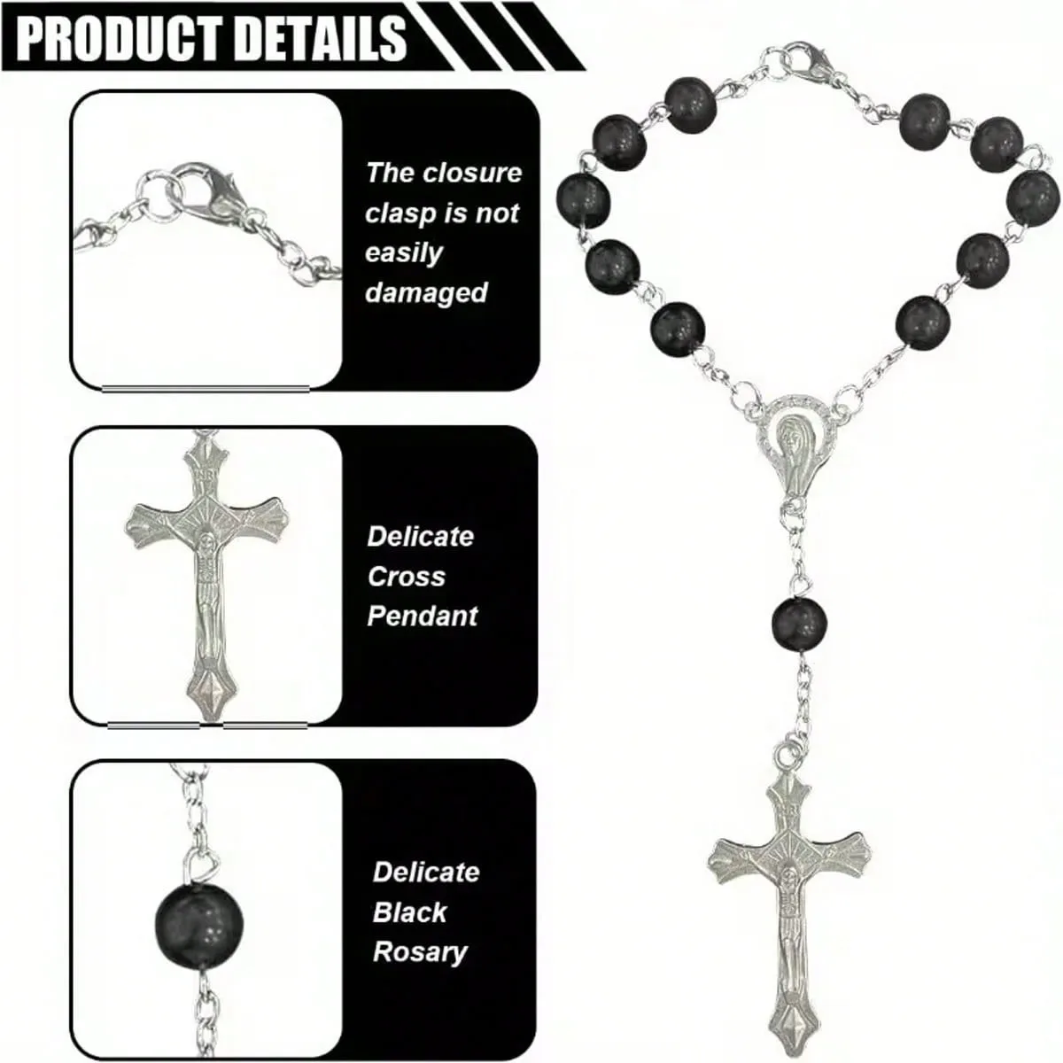 Autoanhänger, Kreuzförmige Armbänder, Rosenkranz-Armbänder, Perlen-Autozubehör und Schmuckgeschenke mit christlichem Thema – Detail 6