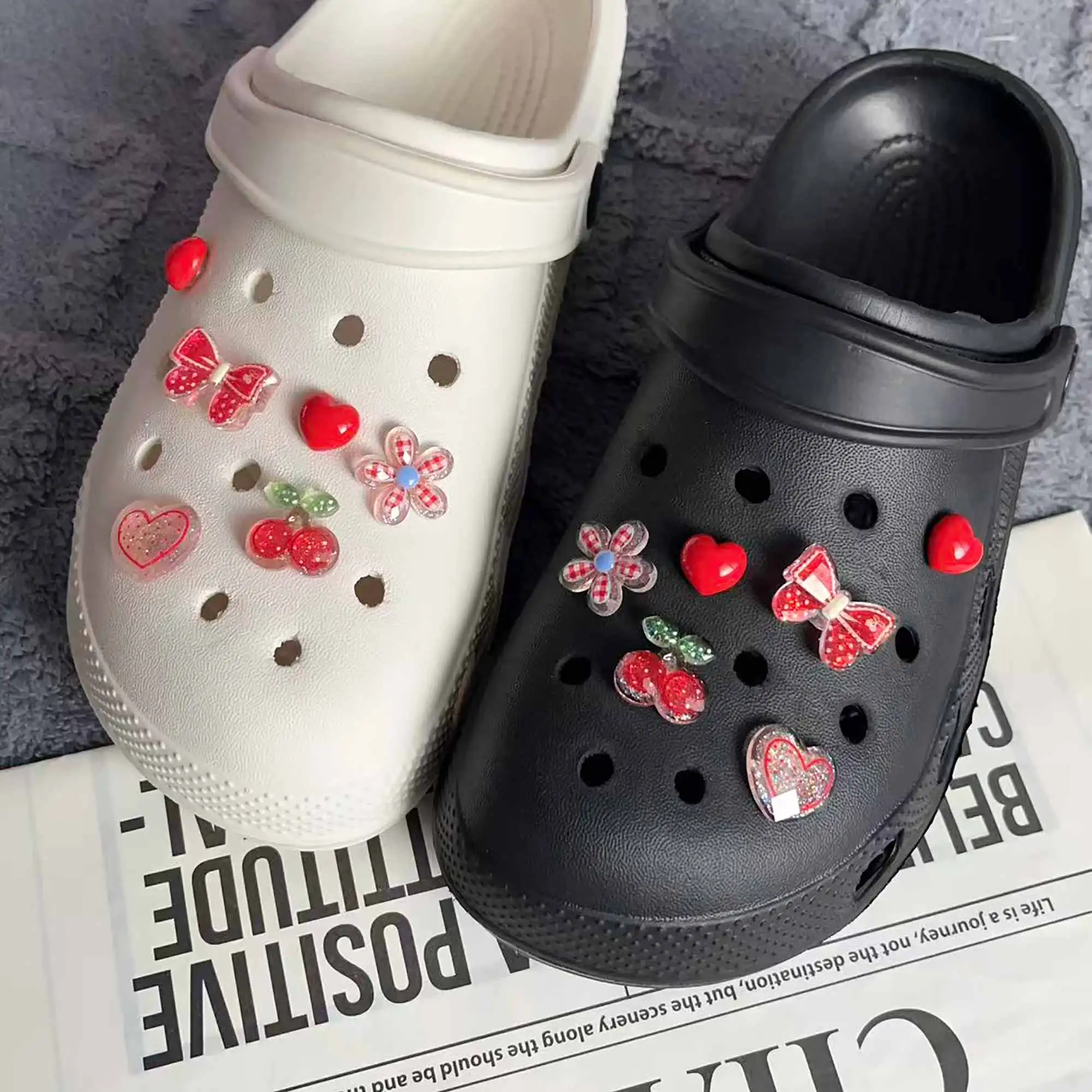 

Cute Nifty Red Set Flower Cherry Shoe Charms for Crocs Clogs Pins Slipper Accessories Decorations Garden Sandals Kids Girl Gift