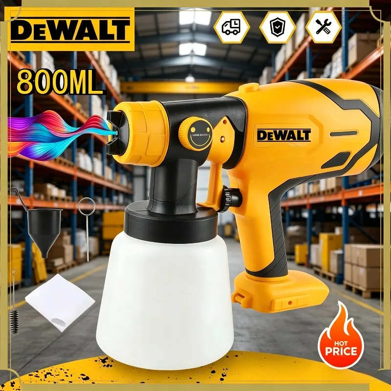 DEWALT For Automotive Furniture Steel Surface Coating 800ML HVLP Cordless Electric Spray Gun Portable Paint Sprayer