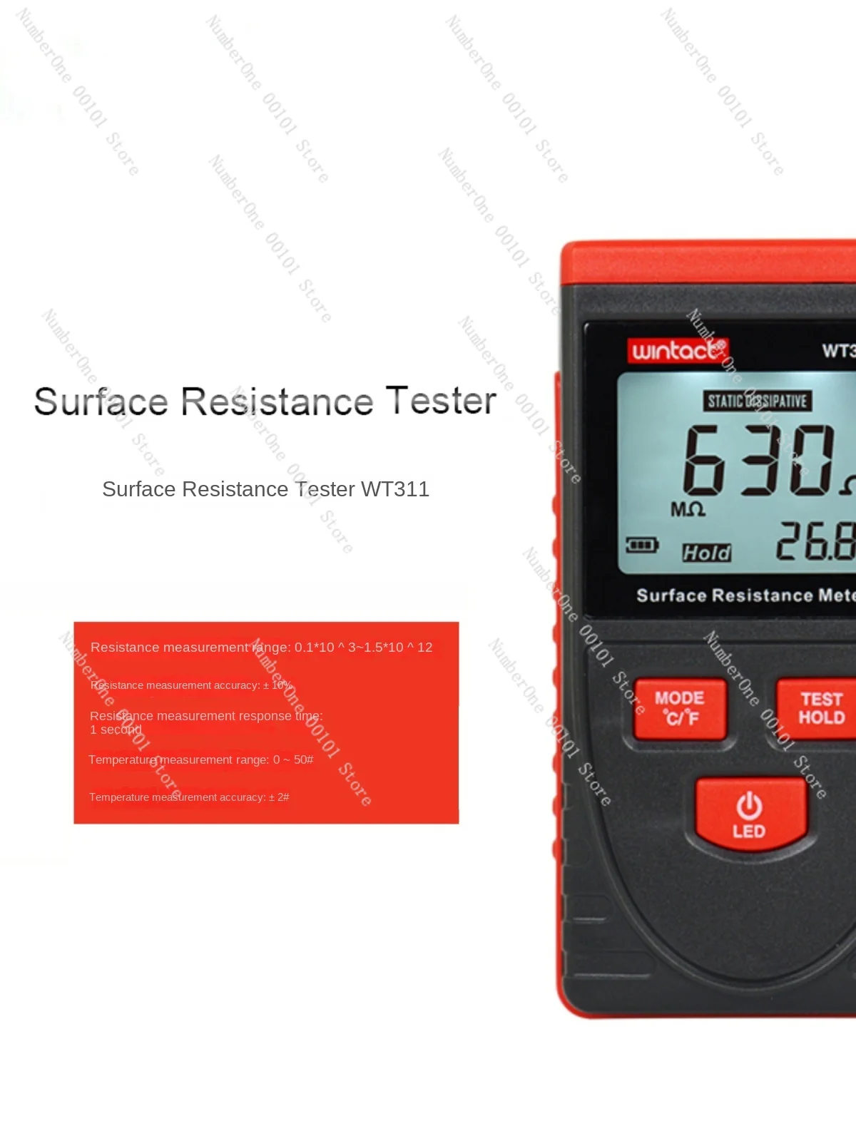 Wt311 Surface Resistance Test Instrument Anti-Static Detection Instrument Digital Display Impedance Ohmmeter Anti-Static