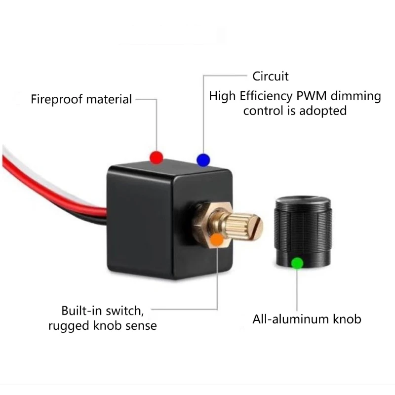 Energy Saving PWM Rotary LED Dimmer Switch No Noise No Flicker Halogen Incandescent Compatible for Travel Trailer 12V 5A