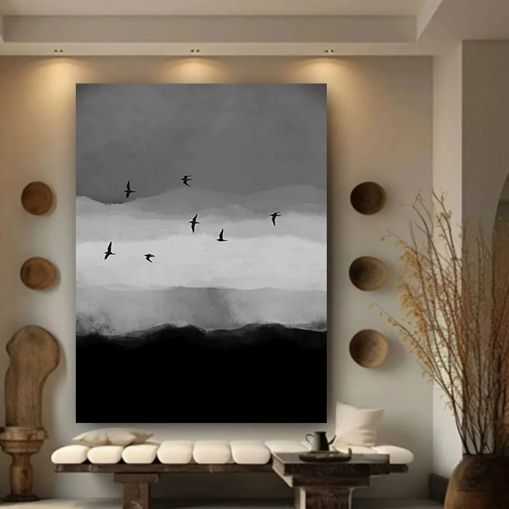 100% رسمت باليد الحديثة عرض البحر قماش صورة رائعة مجردة مشهد النفط اللوحة الشمال جدارية ديكور غرفة المعيشة المنزل