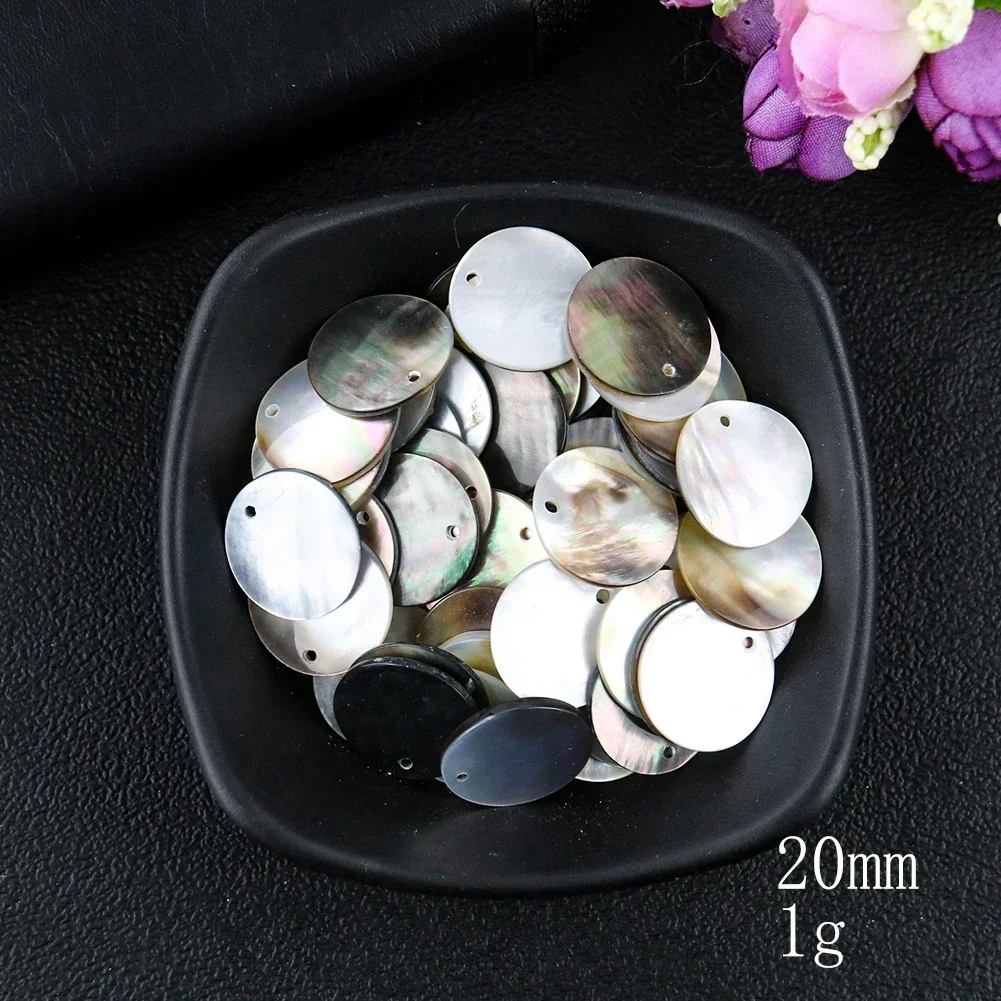 2PC 10--60mm Natural Polishing Black Mother of Pearl Seashell Round shell Piece DIY Necklace Pendant Earring Jewelry Making view 4