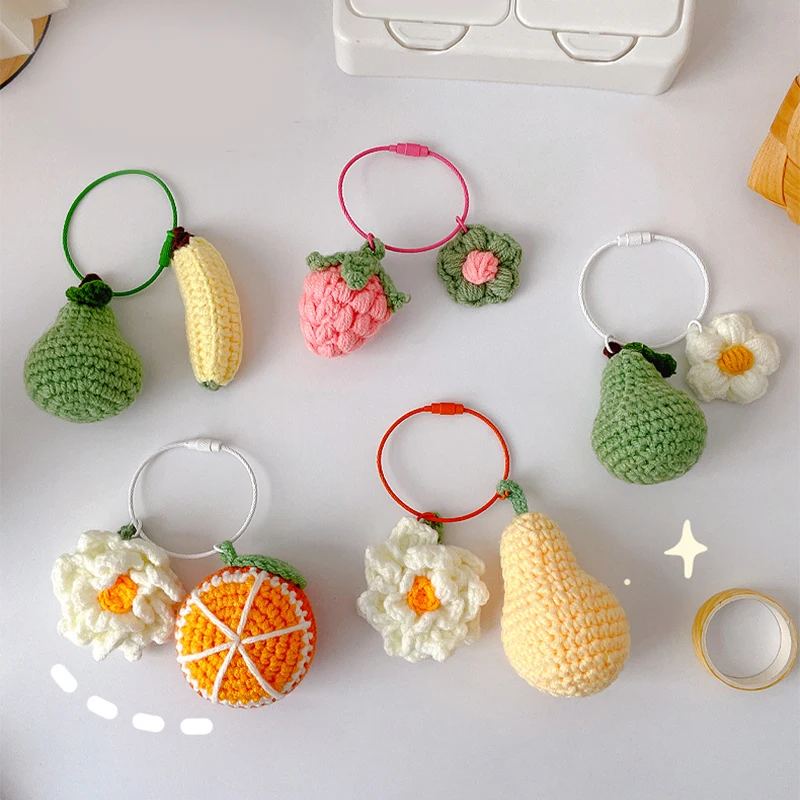 Knitting Plush Cherry Orange Crocheting Good Things Happen Keychain Pendant Women Hand-woven Wool Cute Bag Small Accessorie