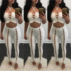 2023 Design Fashion Pants New Sexy Front Corns Strap Leggings Wear Large Size Popular Eyelet Outer Trousers Hollow White Black