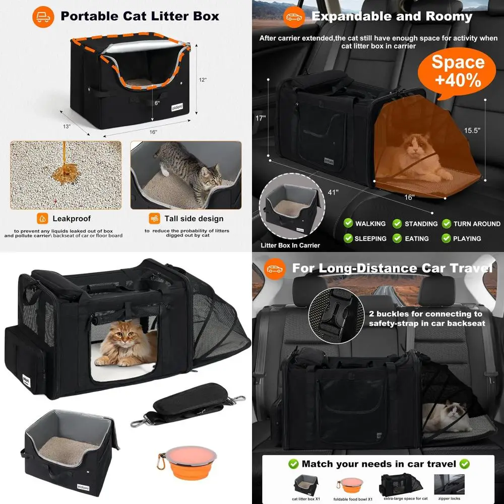 

Очень большая расширяемая переноска для кошек для путешествий в автомобиле, мягкий ящик для 1 больших или 2 средних кошек до 35 фунтов, дорожная клетка с Lea