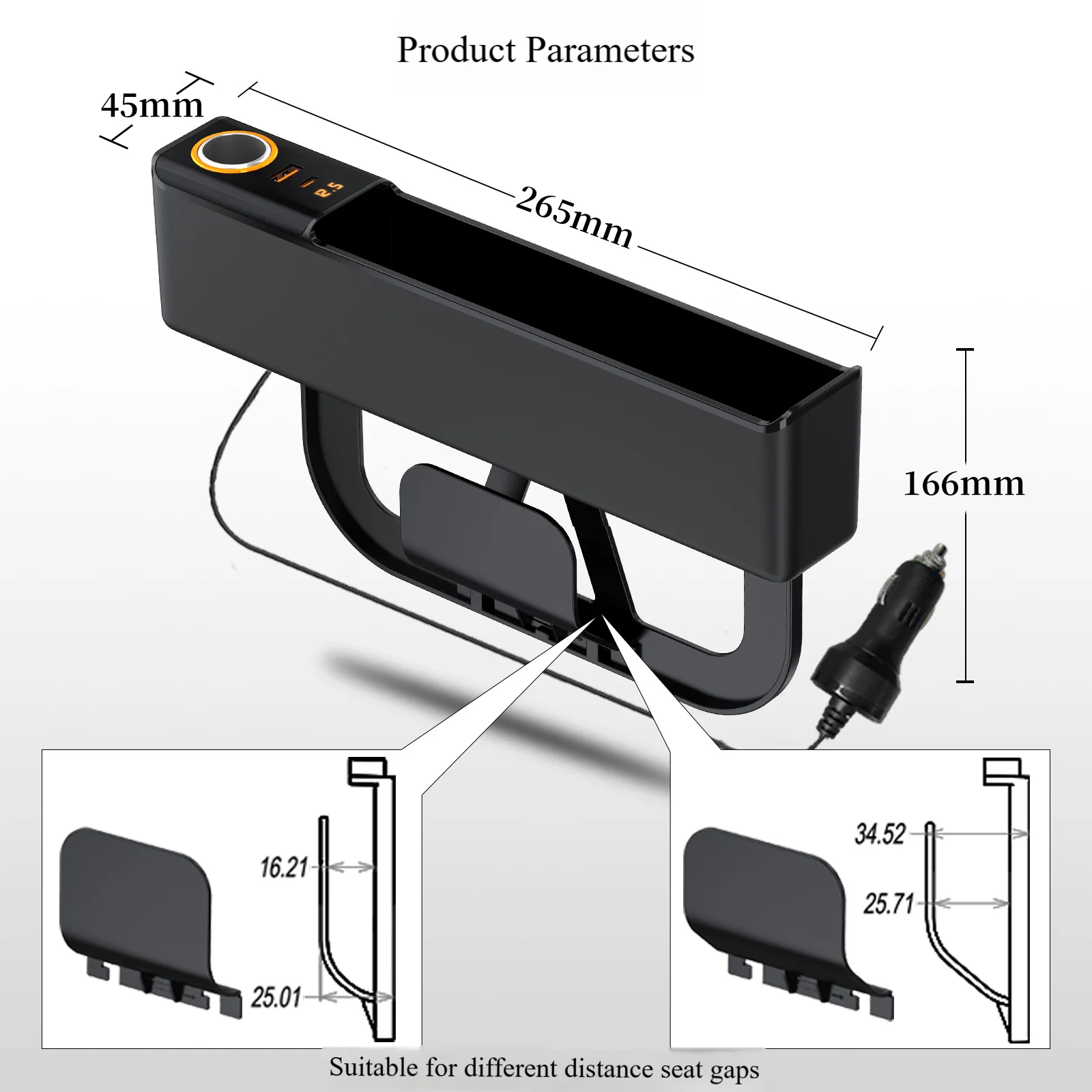 العالمي مقعد السيارة شق صندوق تخزين مقعد الفجوة شق جيب الماسك السيارات الشريط المركزي المنظم مع/بدون نوع C شحن #5