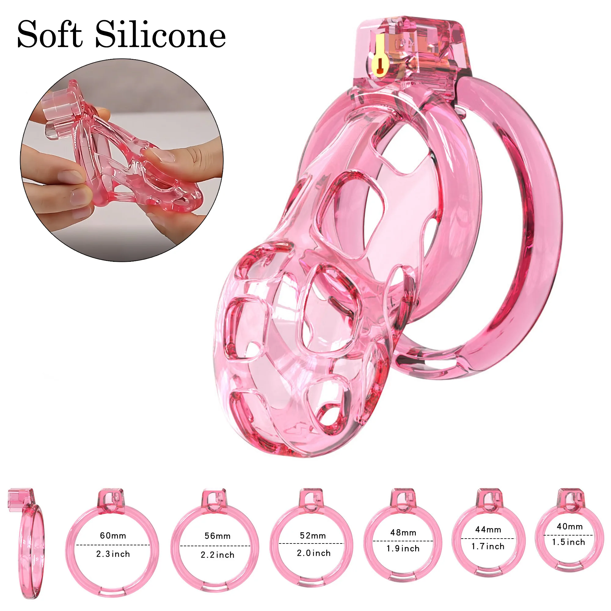 New Super Soft Cobra Chastity Cage 정조대 Penis Abstinence Bondage Cock Cage with 6 Size Rings Catheter Sissy Gay Male Sex Toys 18