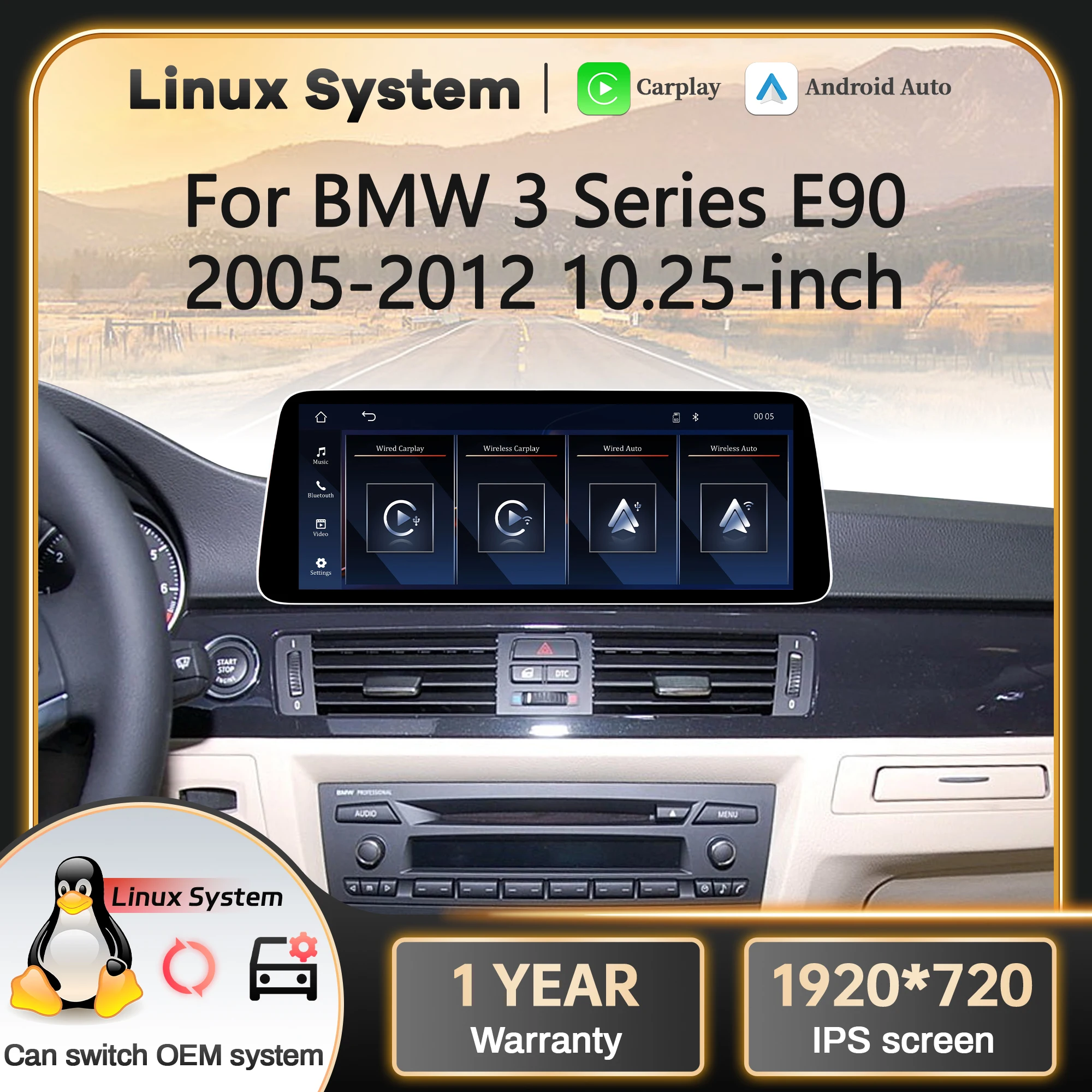 Linux Multimedia Screen Head Unit for BMW 3 Series E90 2005-2012 Wireless Carplay Android Auto Left Hand Drive & Right Hand Driv