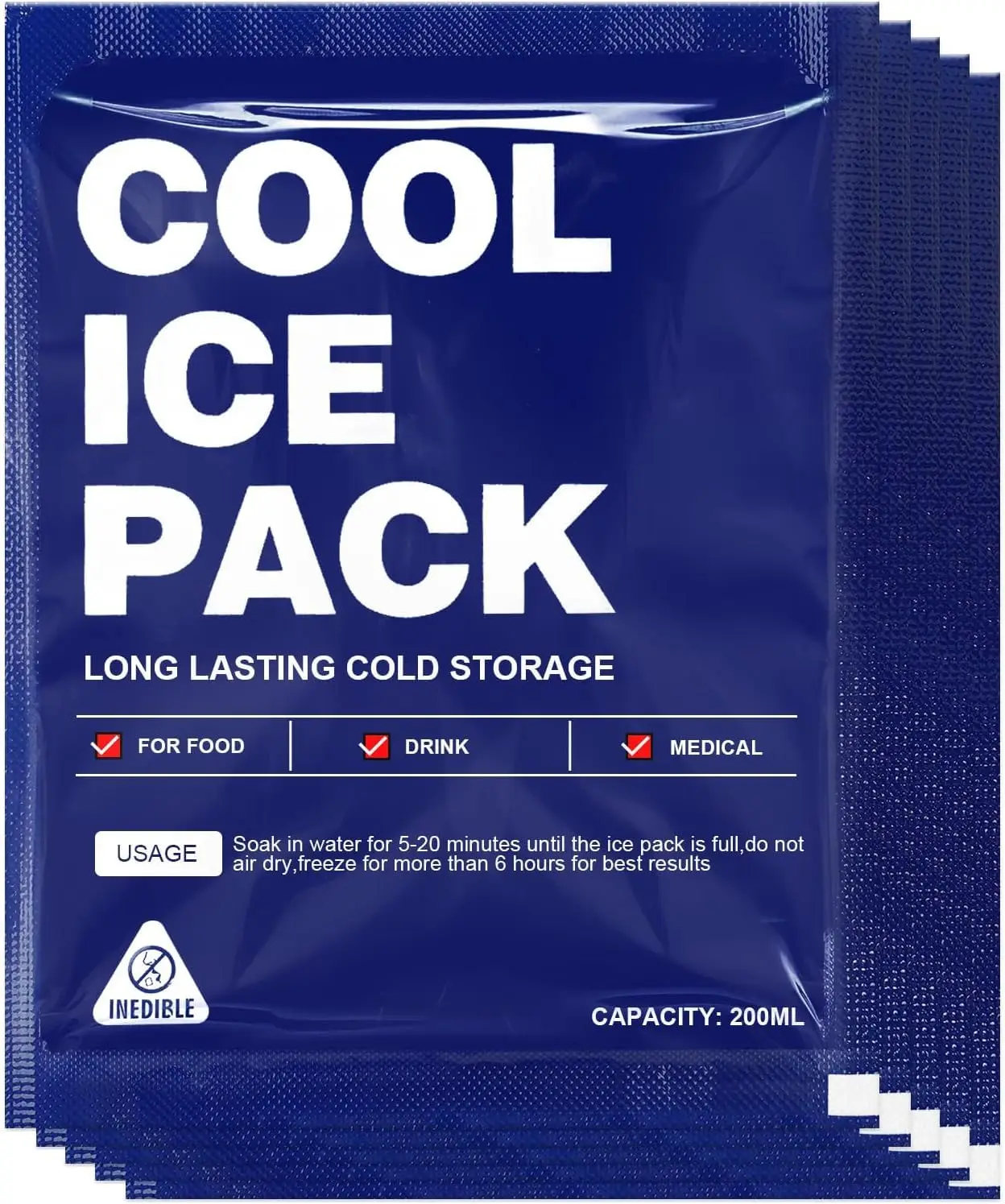 10Pcs Long-Last Disposable Ice Packs 4x5 Inch - 48Hrs Cold Retention BPA-Free Freezer Sheets for Lunch Box Beach Injuries Cooler