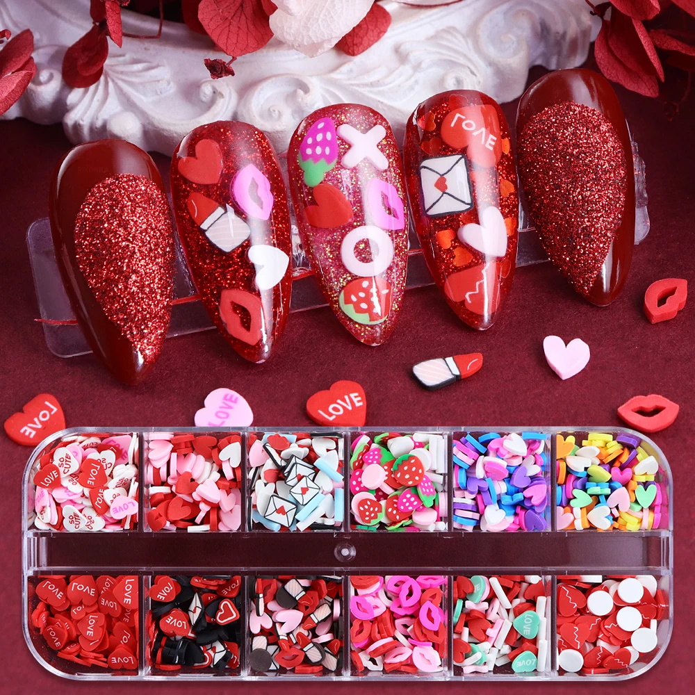 발렌타인 데이 네일 아트 장식 사랑의 하트 립스틱 소프트 클레이 슬라이스 귀여운 Y2K 매니큐어 액세서리 발렌타인 네일 디자인