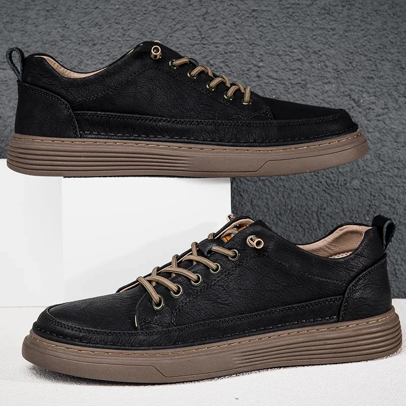 Sapatos Oxford de couro genuíno para homens, tênis ao ar livre respirável, sapatos de couro artesanal, sapatos casuais, verão