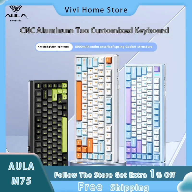 

Aula M75 Customized Mechanical Keyboard 3mode Bluetooth/Wireless/Wired Gateway Structure Full Key Hot Plug Game Office Keyboard