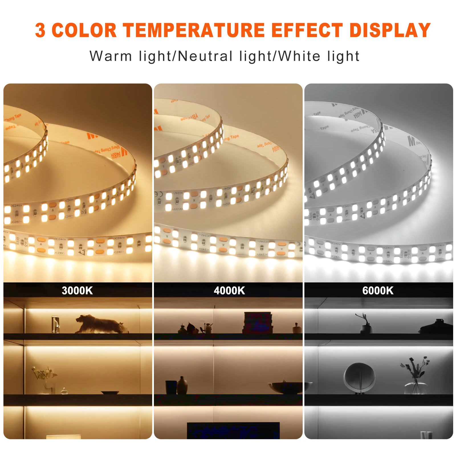 5/10m RA98 240 LED Strip Light 24V 2835 Self-adhesive Tape Flexible LED Strip Super Bright  3000K 4000K 6000K Home Lighting