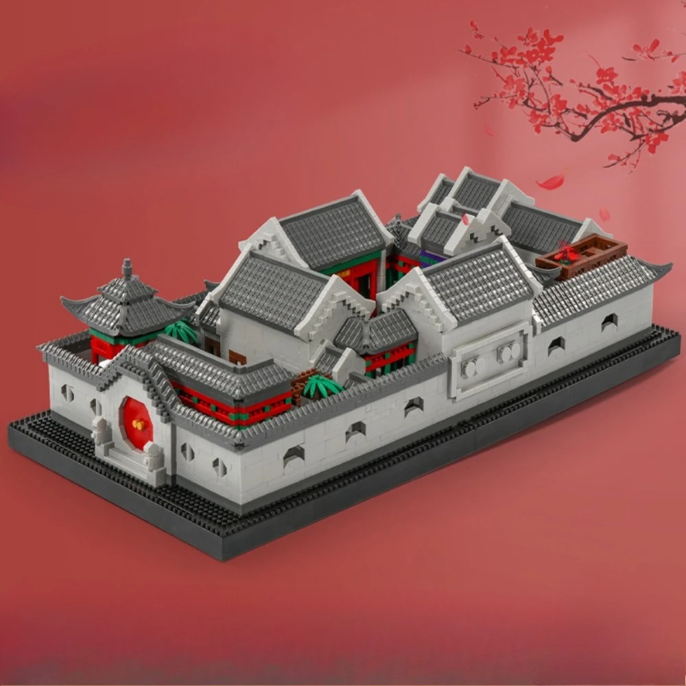 MOC Retro Haus Viereck Dwellings Baustein Set Traditionelle Siheyuan Architektur Spielzeug Für Kinder Geburtstag Urlaub Geschenk