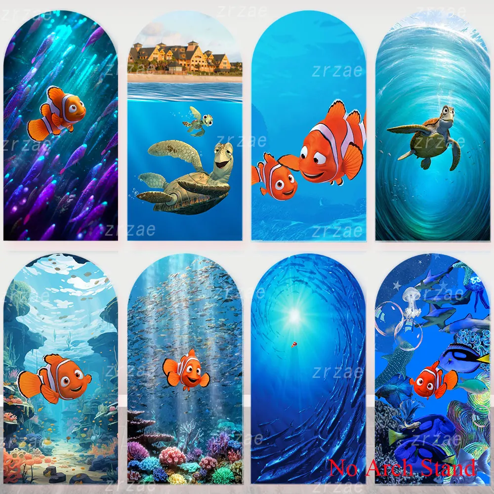 Fondo de Fiesta de Buscando a Nemo, Cubierta de Arco, Decoración de Pared para Cumpleaños de Niños y Niñas, Temática de Mar Profundo, con Tiburón, Coral, Luz Solar, Dory y Marlin