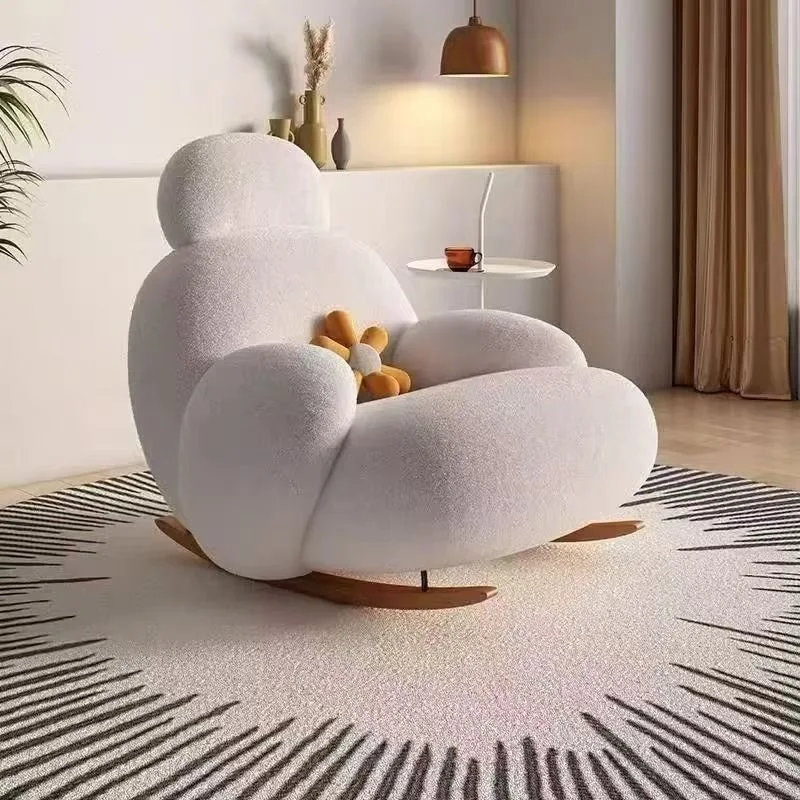White Internet celebrity rocking chair Lazy sofa Single rocking chair Cream living room lazy chair Simple balcony rocking