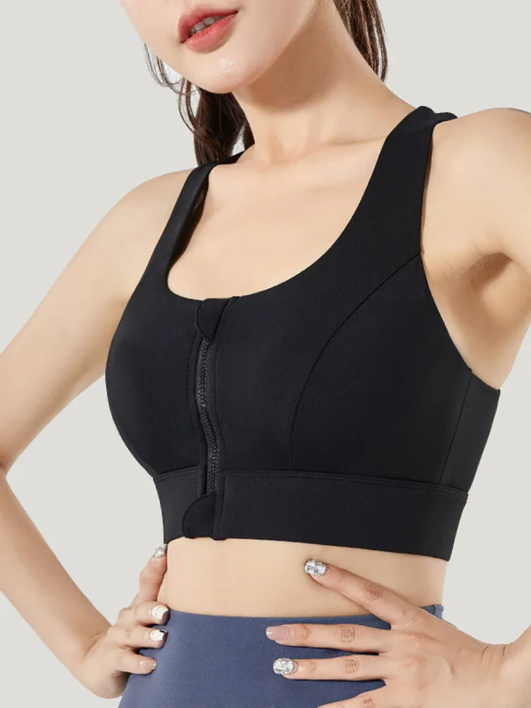 Women Front Zipper Sports Bra Solid Shock-proof Sport Underwear High Impact Yoga Bra Quick Dry Running Vest Fitness Yoga Bra Top