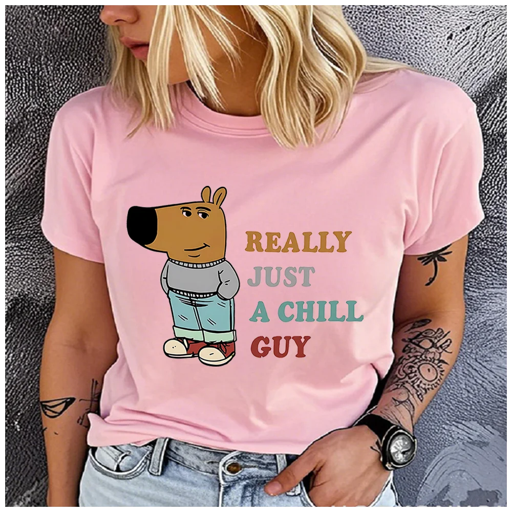 

Unisex 100% Cotton Summer Top with Chill Guy Cartoon Print Loose round Neck Short Sleeve Fashionable for Astrology Lovers
