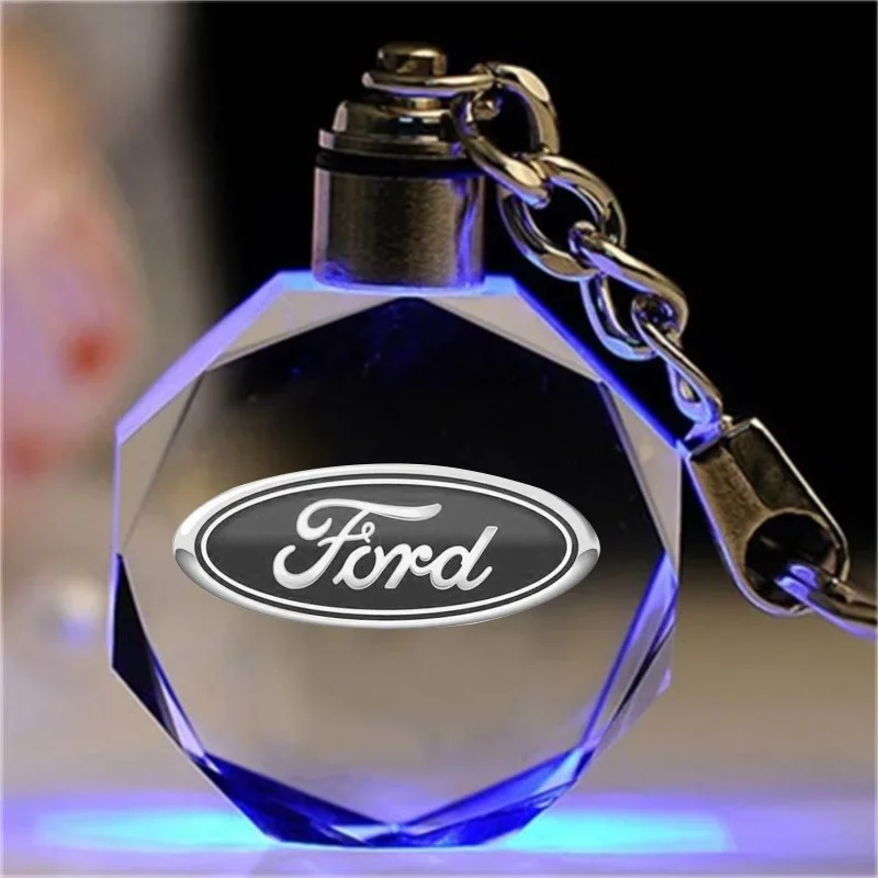 LED Car Keyring Octagon Pendant Key Chain Holder for FORD Mustang Focus Transit Explorer Ranger Roush S MAX Fiesta Mondeo Escape