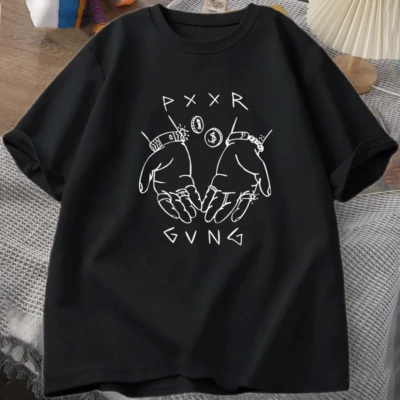 

Pxxr Gvng Graphic Printed Summer T-shirts Round Neck Oversized Tshirt Men Cotton Short Sleeve Tops Casual Unisex Streetwear Tees