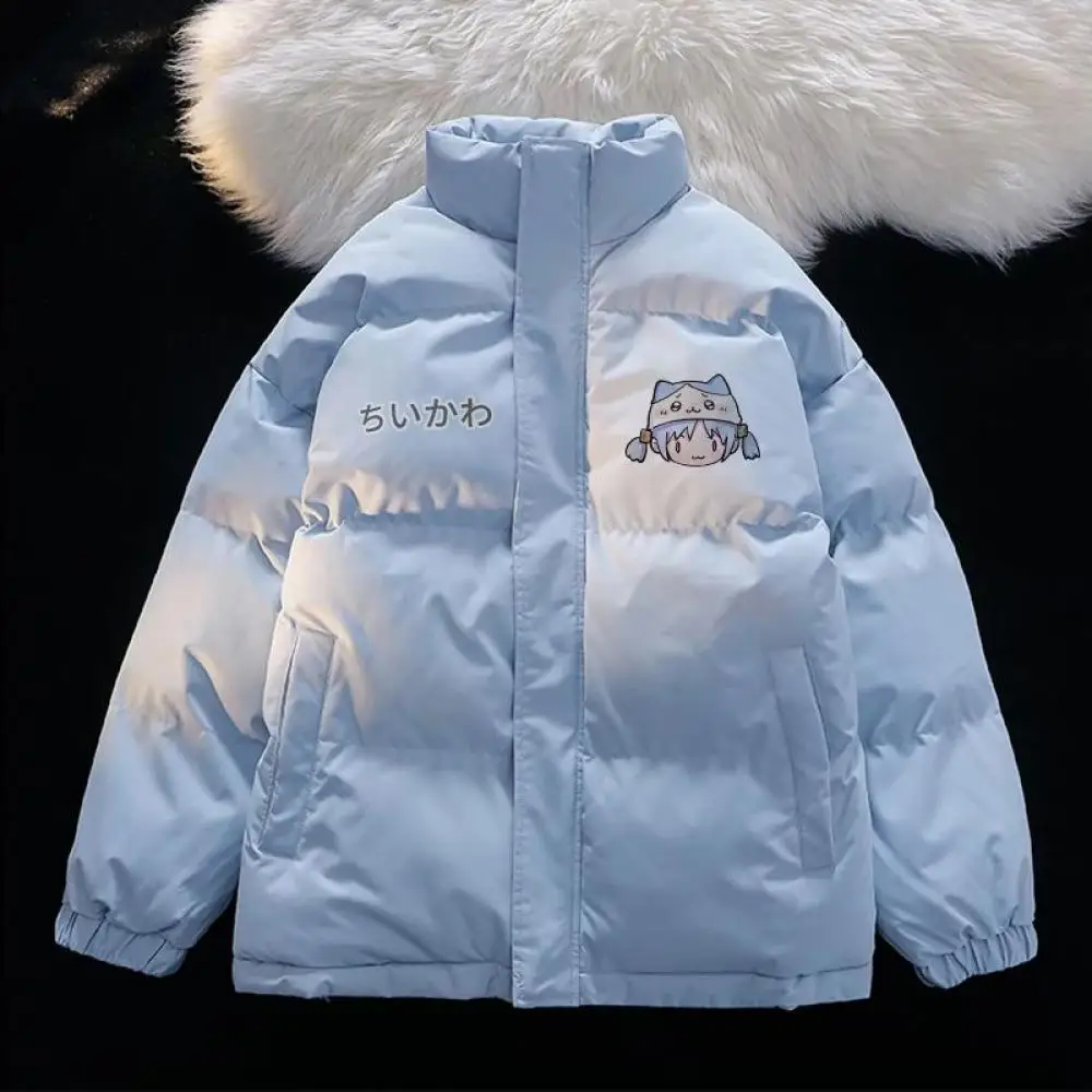 Cute and Sweet Chiikawa Stand Up Collar Cotton-Padded Jacket Winter Women Thick Warm Cotton Coat Kawaii Girls Student Outer Wear