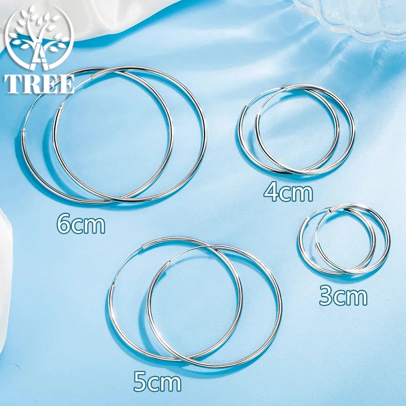 

3/4/5/6CM Round Hoop Earrings 925 Sterling Silver For Women Fashion Party Luxury Quality Jewelry Accessories Christmas