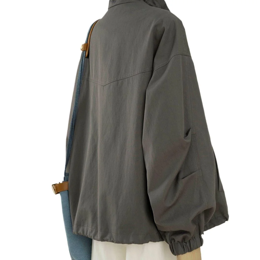 

Lazy Style Stand Up Collar Jacket Women 2026 Spring Autumn Casual Short Coat High-end Korean Contrasting Color Long Sleeved Top