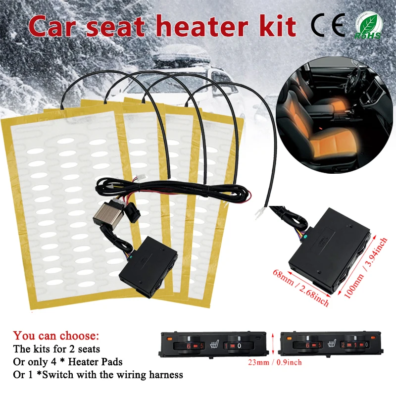 

New Built-in Car Seat Heater Kit Fit 2 Seats 12V 27W Heating Pads 6-Levels Dual Control Switch System For Toyota Prado 2018-2023