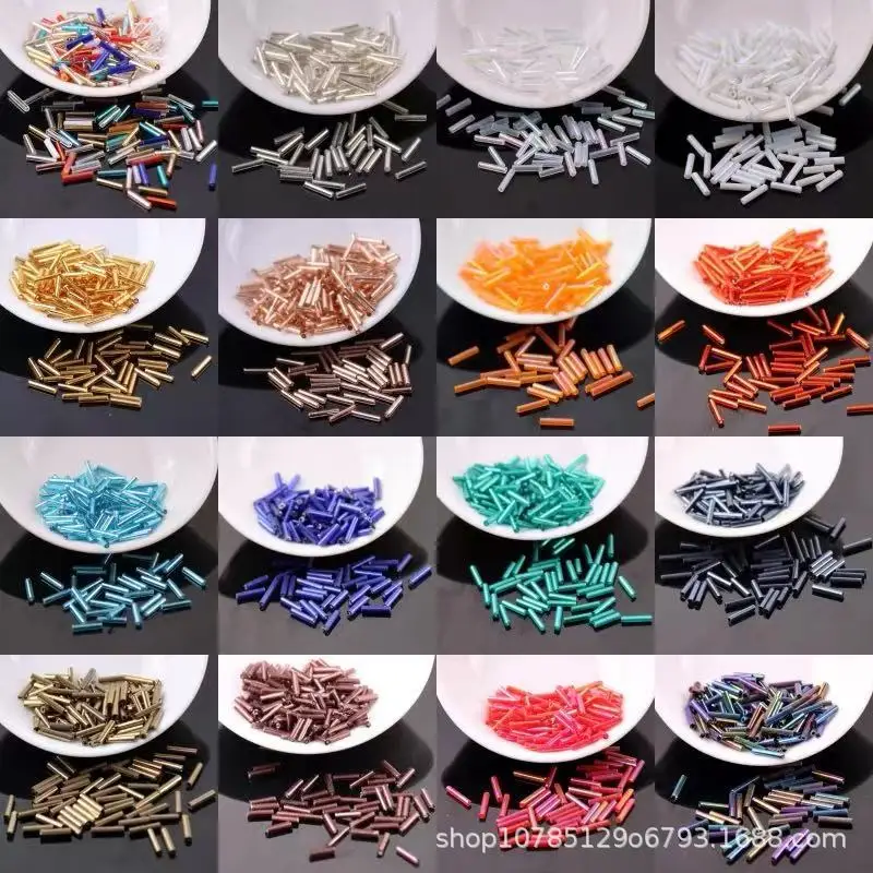 

2x9mm Glass Tube Beads Handmade DIY Loose Beads Hand Sewn Clothing Jewelry Long Tube Fringed Beaded Accessories