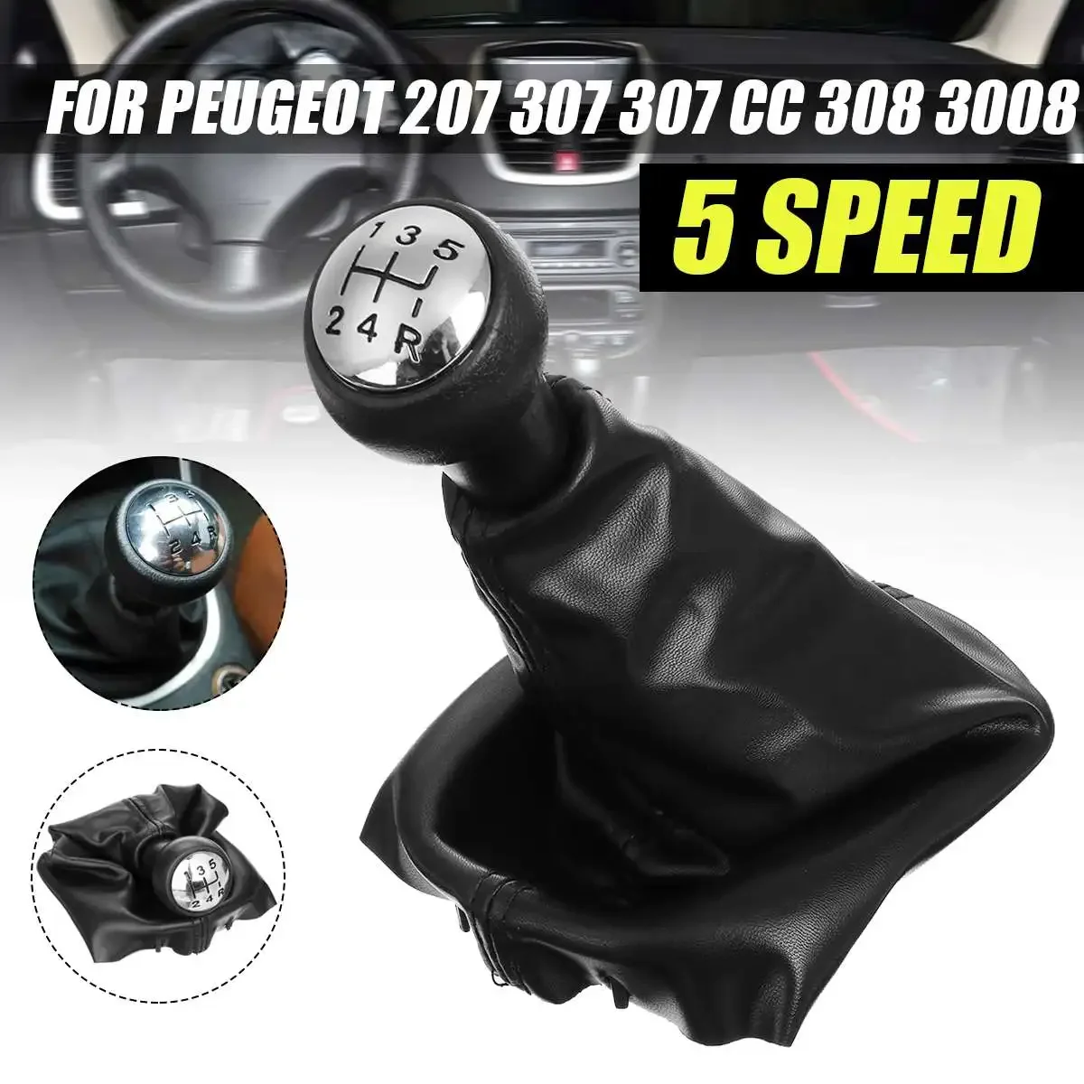 5 Speed Car Gear Shift Knob With Gaitor Boot Complete Fit For Peugeot 207 307 CC 308