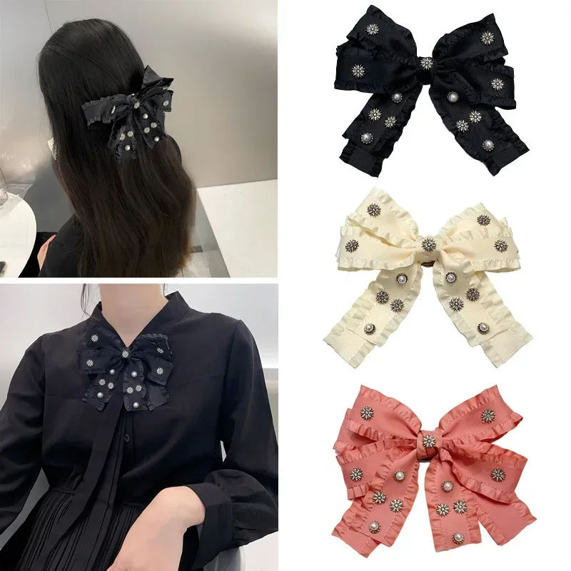 Neue koreanische Art Fliege Brosche Haarnadel Doppel zweck Band Perle mehr schicht iges Hemd Pullover Kleid Kragen Blumen zubehör