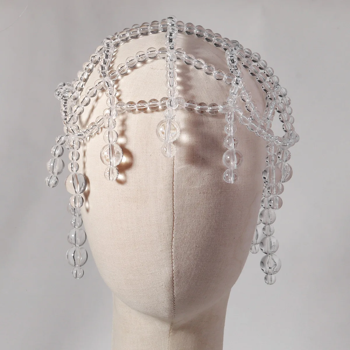 SLBRIDAL Handgefertigtes Charm-Netz mit Kristallperlen-Tropfen, Perlenbesetztes Haarnetz, Braut-Haaraccessoires für Frauen und Mädchen, Kopfschmuck – Detail 5