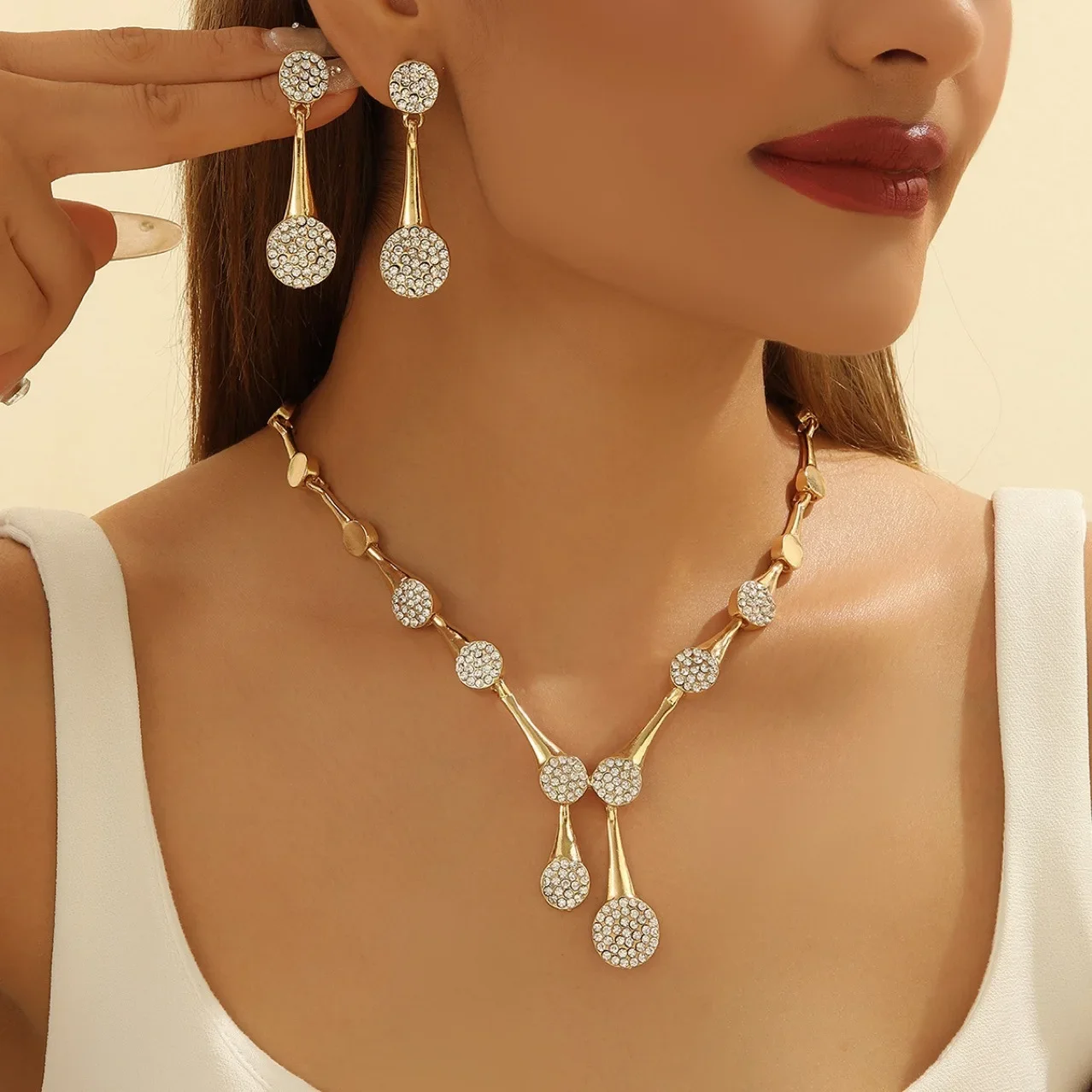 Bride Wedding Necklace Earrings Exquisite  Jewelry Set Golden Quiet Elegant Bridal Banquet Jewelry Gifts For Women Wedding Bride