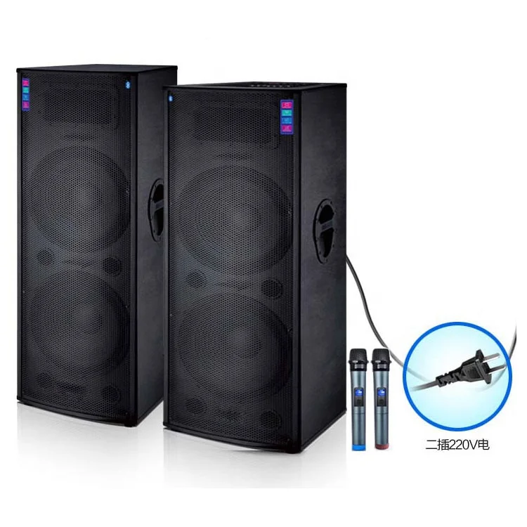 

0Cheap Double 15inch Big Power DJ Bass Active Professional Outdoor Stage Pair Speakers With USB/SD/FM/BT/Wirless Microphone