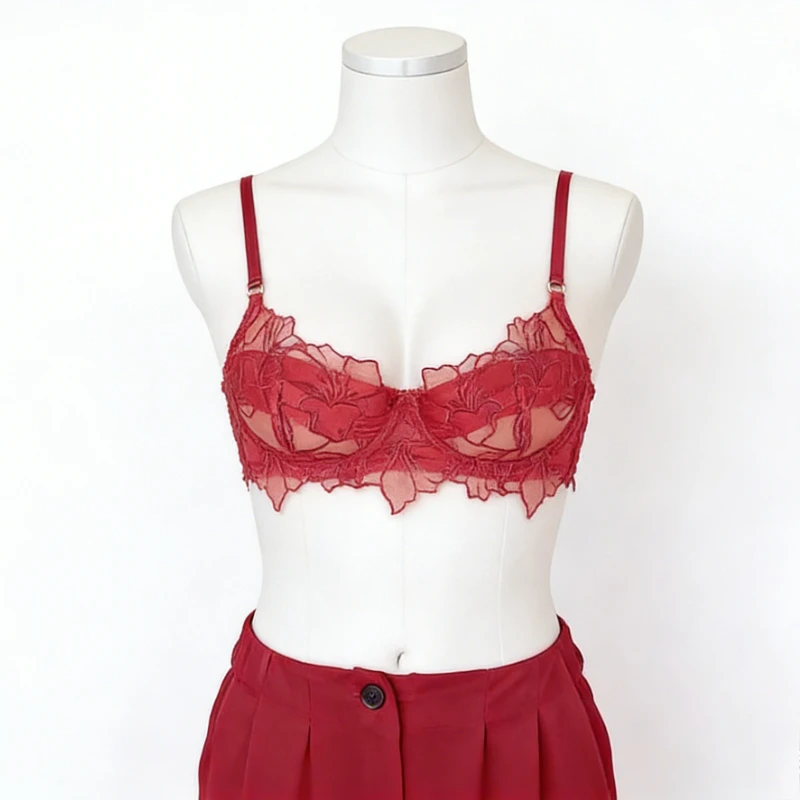 French Lingerie Set Sexy Cut Out Embroidery, Ultra Thin Gathered Fastening for Small Breasts Pure Erotic Sheer BANERDANNI TUSHY
