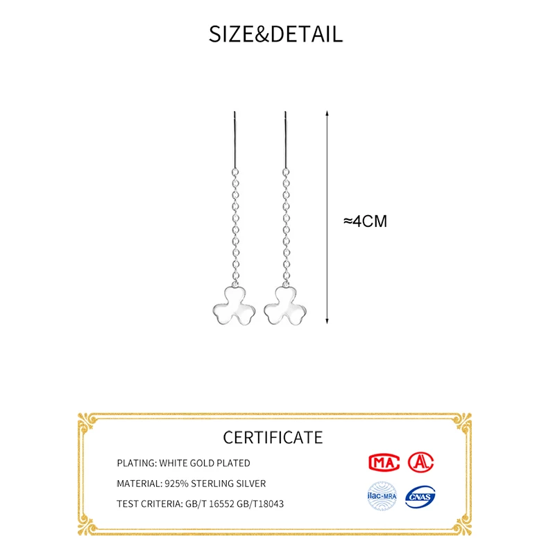 INZATT Real 925 Sterling Silver Moon Star Heart Square Clover Short Chain Tassel Stud Earrings For Women Classic Fine Jewelry