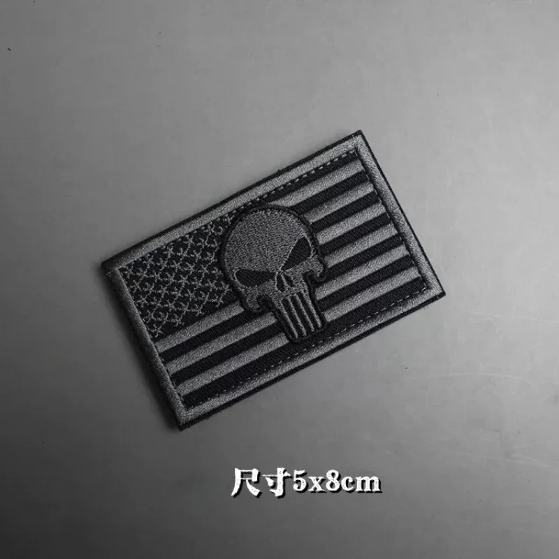 Punish Skull Embroidery Hook&loop Patch USA Flag Skull Morale Badge Multicam Tan Black Cranium Tactical Backpack Cap Attachments
