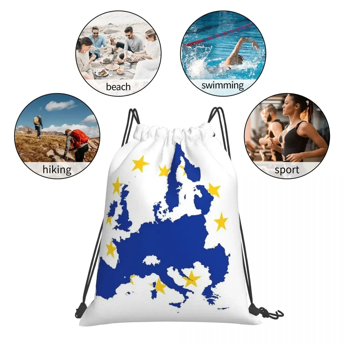 Flag Map Of European Union Backpacks Casual Drawstring Bags Drawstring Bundle Pocket Sundries Bag BookBag For Man Woman Students