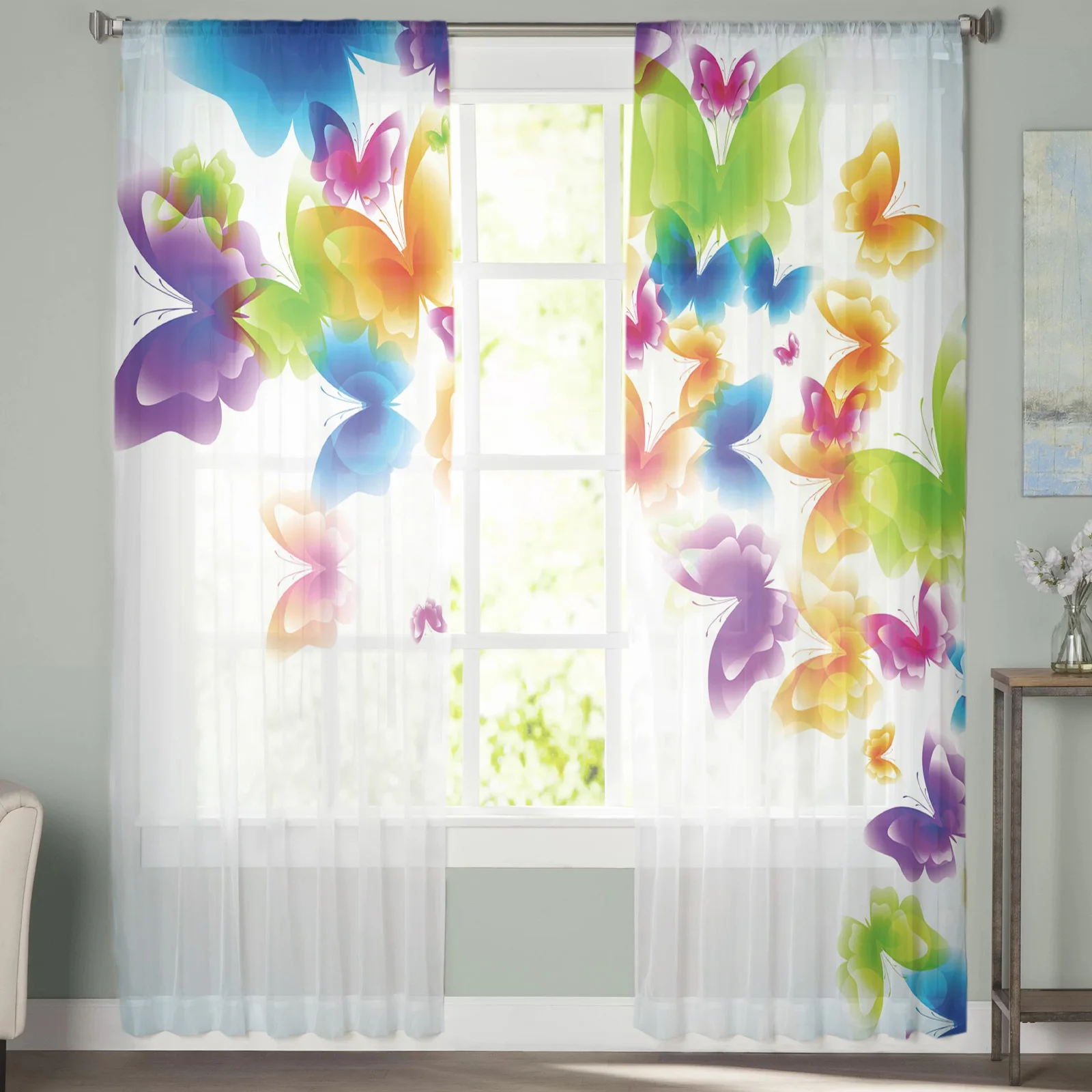 Colorful Butterfly Abstract Art Decoration Sheer Curtains Window Curtains for Living Room Bedroom Blinds Kids Room Home Decor