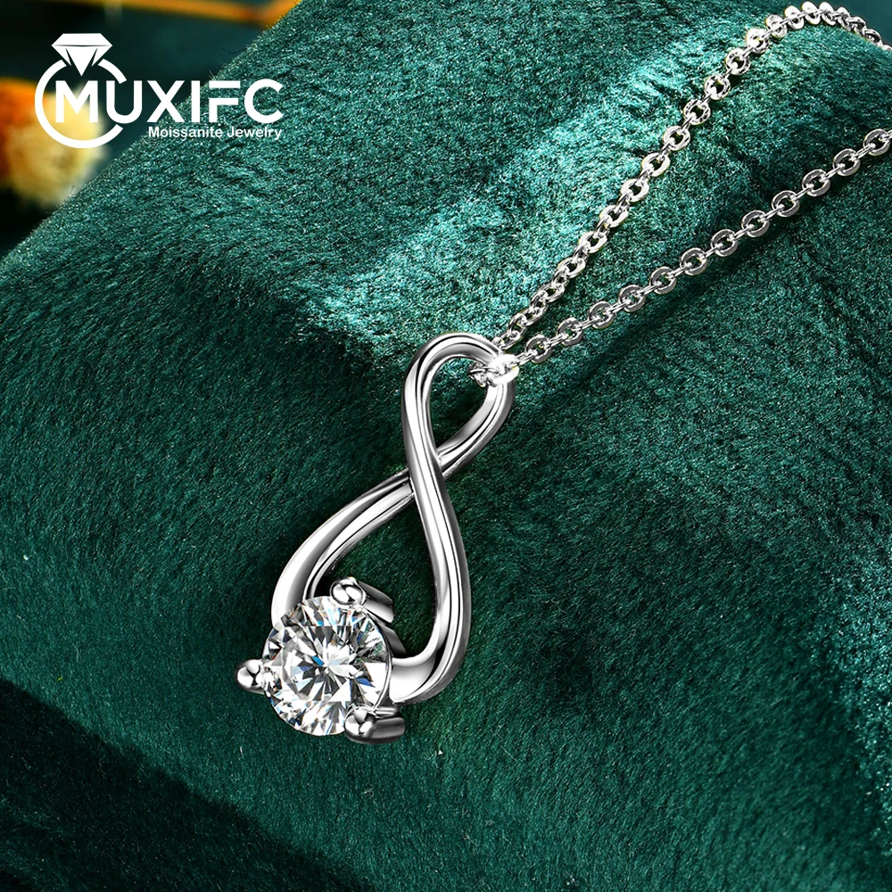

MUXIFC 6.5mm Round Cut Moissanite Pendant Necklacce for Women 925 Sterling Silver Infinite Loop Wedding Choker D Color Diamond