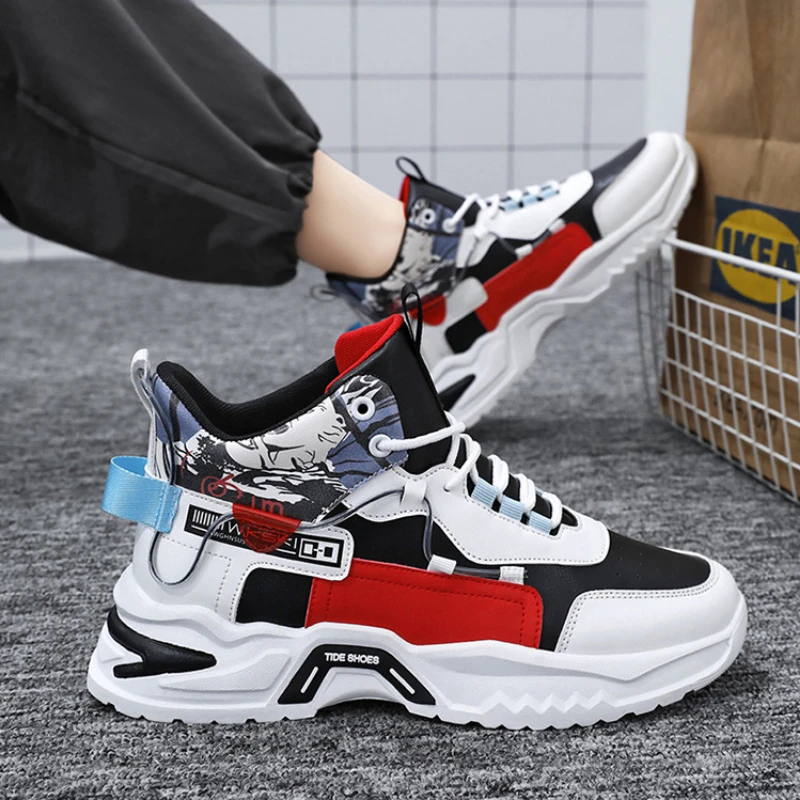 Men High Top Casual Shoes Personality Thick Soled Daddy Shoes Male Sports Sneakers Trainers Street Culture Walking Footwear Man