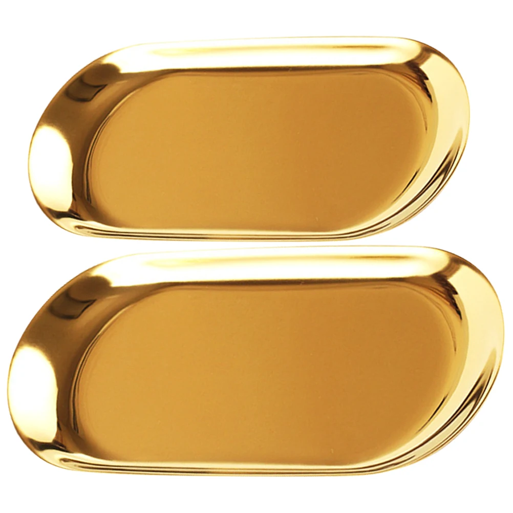 

2pcs Gold Serving Trays Decorative Oval Metal Storage Tray For Kitchen Home Use Stainless Steel Fruit Jewelry Tray Strong