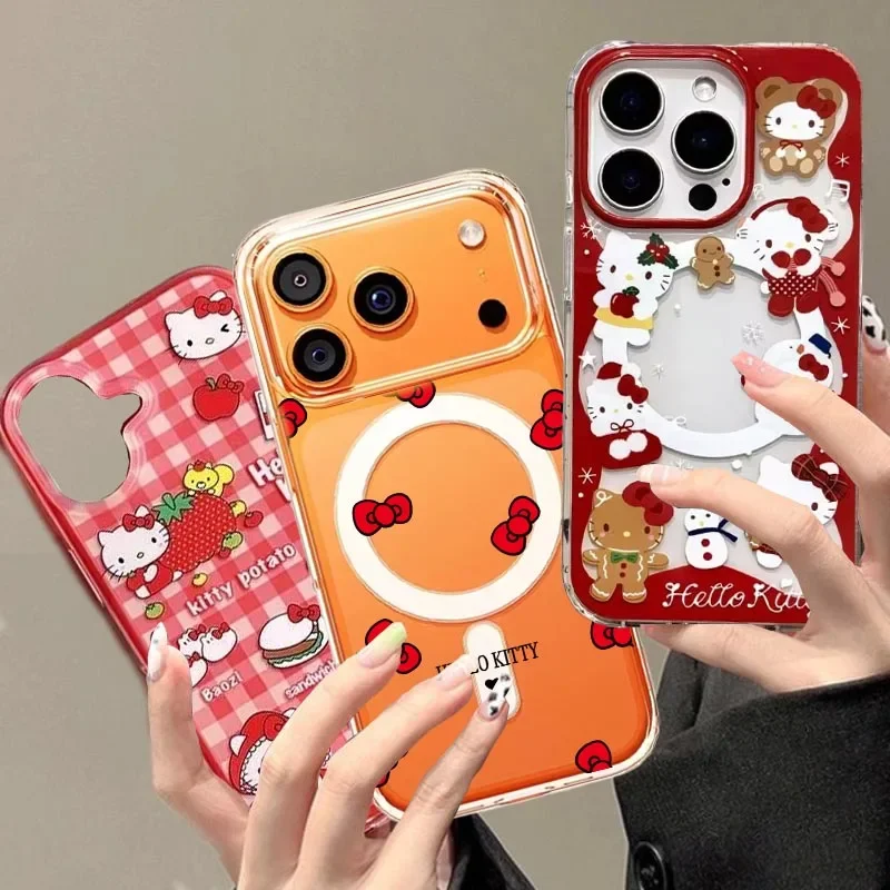 حافظة مغناطيسية لعيد الميلاد ندفة الثلج هالو كيتي Magsafe لهاتف سامسونج جالاكسي Z Flip 7 6 5 S25 S24 S22 S23 Ultra Plus S24FE