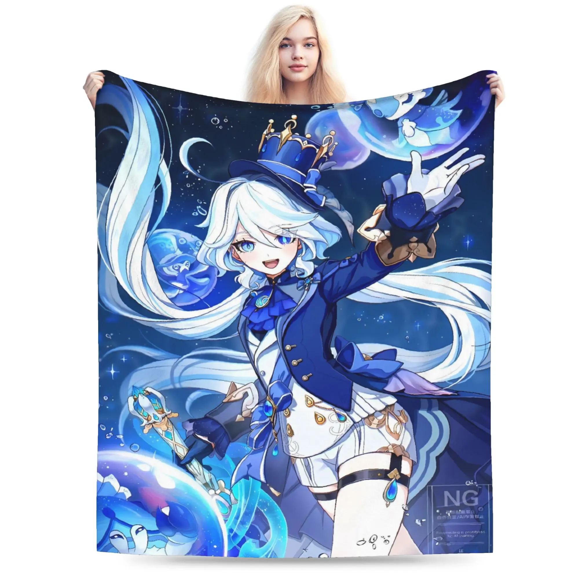 Furina Genshin Impact Cartoon Game4 Blanket  Travel Office Flannel Throw Blanket For Couch Chair Sofa Bed Soft Bedspread Gift