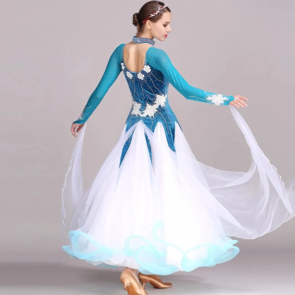 Vestido de competición de baile de salón de gama alta, vestidos estándar de terciopelo, traje de baile moderno, faldas de vals de salón, disfraces luminosos