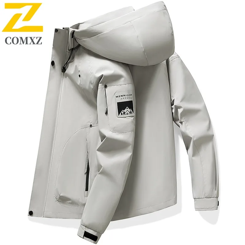

COMXZ 2025 Men Jacket Autumn Lightweight Outdoor Camping Travel Hiking Hooded Jacket Windproof Waterproof Adventure Trendy Coat